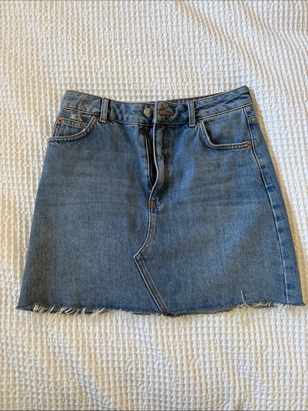 Topshop Light Denim High rise Skirt with Raw Hem